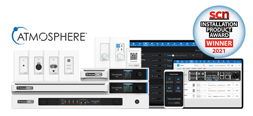 AtlasIED’s Atmosphere™ digital audio systems showing a SCN Installation Product Award Winner 2021 badge